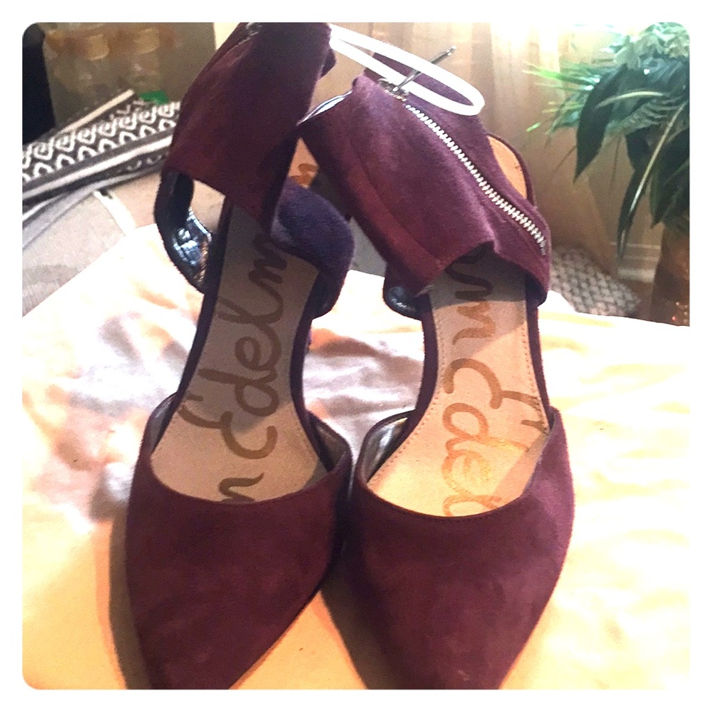 Sam Edelman leather burgundy 3 inch open heel shoe